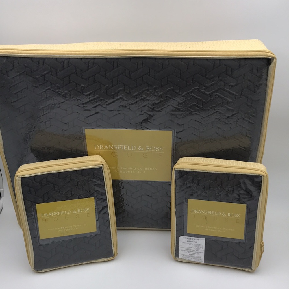 Dransfield & Ross Vannerie Charcoal Basketweave Full/Queen Coverlet & Shams 3 pc